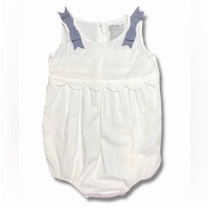 Piper & Posie White Scalloped Romper With Gray Accent Bows